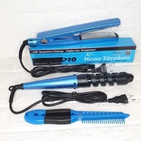 Imagem da promoção Kit 3 em 1- Prancha Chapinha Íon Titânio Iônica Profissional 450f Prancha de Cabelo 110/220v