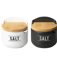 Imagem da promoção Saleiro De Porcelana Com Colher Tampa Bambu 290ml Manhattan Hauskraft Porta Sal