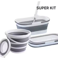 Imagem da promoção Kit Com Cesto 15 L Dobrável Retrátil Flexível Com Rodinha E Balde 10 Litros Lavanderia