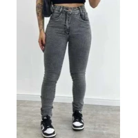 Imagem da promoção Calça Jeans Skinny Feminina Cinza Grafite Modeladora Cós Alto com Lycra Premium Empina Bumbum