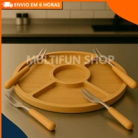 Imagem da promoção Gamela Petisqueira Com 5 Divisões + 4 Garfos de Bambu Aperitivos Churrasco Frios Decorativo