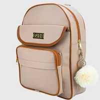Imagem da promoção Mochila Feminina Bege Média Escolar Faculdade Couro Sintético Reforçada