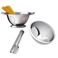 Imagem da promoção Kit 3 Peças Escorredor De Massa e Macarrão 24cm com Alça em Inox + Lavador de Arroz 25cm em Inox + P