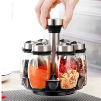 Imagem da promoção Porta Tempero Giratório Especiarias Inox Com 7 Peças Para Cozinha Pote de Vidro Para Temperos