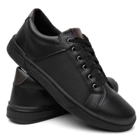 Imagem da promoção Tenis Masculino Em Couro Ecológico Confortavél Sapatenis Casual Barato - Preto Marrom Sola em Borrac