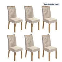 Imagem da promoção Kit com 6 Cadeiras para Sala de Jantar Estofadas Apogeu Amêndoa Clean/Linho Rinzai Bege