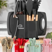 Imagem da promoção Kit Utensílios de Cozinha 19 Peças •  Aleatorio Silicone com Cabo de Madeira • Completo e Resistente