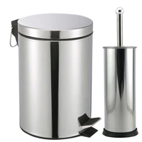 Imagem da promoção Kit Lixeira Aço Inoxidável 5 Litros Cesto Removível Alça e Pedal + Escova Sanitária Inox Banheiro