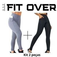 Imagem da promoção Kit 2 Calças legging fitness com bolso - academia - cross fit - fit over - zero transparência