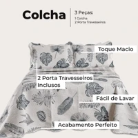 Imagem da promoção Kit Cobre Leito Colcha Queen Bouti 3 Peças Dupla Face Estampada Porta Travesseiro Aba Americana