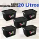 Kit Jogo Caixas Organizadoras Pretas Com Tampa e Trava 20 Litros Cesto Organizador em oferta