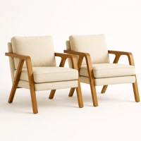 Imagem da promoção Kit 2 Poltronas Mona Linho Estofada Decorativa Luxo Pés De Madeira Maciça Sala Estar Recepção - AV