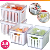 Imagem da promoção Kit 4 Organizador de Geladeira 3,8 Litros Cesto Com Tampa Multiuso Alimentos Verduras Translúcido