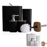 Imagem da promoção Kit Banheiro Lavabo Conjunto Acessórios lixeira escova 4 Peças Bambu Luxo