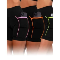 Imagem da promoção Kit 3 Bermudas Academia Feminina Fitness Cós Alto e Bolsos Laterais Zero Transparência