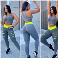 Imagem da promoção conjunto calça legging detonado leg treino mais top fitness calça feminina academia tendência