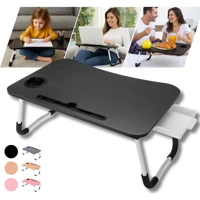 Imagem da promoção Mesa Portátil Dobrável Com Gaveta Para Notebook Home Office Estudo Refeição Cama Com Porta Copo MDF