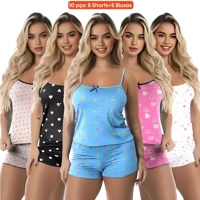 Imagem da promoção Kit 10 Peças Short Doll Conjunto Pijama Feminino Micro Estampado Baby Doll 5 Blusas e 5 Shorts