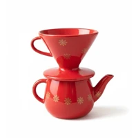 Imagem da promoção Kit Bule com Coador de Porcelana Natalino Natal Café Chá – Vermelho com Flocos de Neve