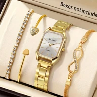 Imagem da promoção 4pcs Relógios Retangulares Quartzo Elegante Para Mulheres Conjunto Coração Pulseira Em Formato De 8