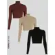 Kit 3 Croppeds Canelados Gola Alta Manga Longa Feminina Moda Gringa Elegante Mulher em oferta