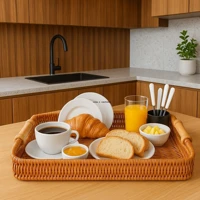 Imagem da promoção Bandeja de Vime Resistente Organizadora Redonda Retangular Cesto para servir Café Frios Doces