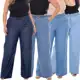 Calça Wide Leg Plus Size Jeans Feminina Cintura Alta Pantalona Tecido Leve em oferta