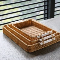 Imagem da promoção Bandeja imitação de vime para sala de estar Bandeja de chá para restaurante Bandeja de pão Cesta de