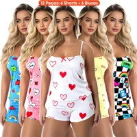 Imagem da promoção Kit 12 Peças Pijama Feminino Baby Doll Short Doll Estampado Sem Bojo Roupa Dormir 6 Shorts+ 6 Blusas