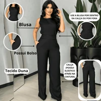 Imagem da promoção Conjunto Feminino Social Duna Mulher Elegante Blusa e Calça Pantalona Outono Inverno