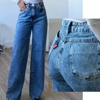 Imagem da promoção Calça Jeans Feminina Wide Leg pantalona Cintura Alta Tecido jeans