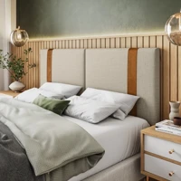 Imagem da promoção Cabeceira Artemis Queen Linho Cru com Detalhes em Couro Caramelo MS