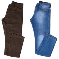 Imagem da promoção Kit com Duas Calças Masculinas Jeans e Sarja Coloridas com Lycra