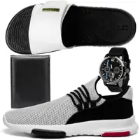 Kit Tênis Caminhada Masculino SapatoFran em Nylon Branco Com Chinelo Slide, Carteira e Relógio em oferta na Magazine Luiza
