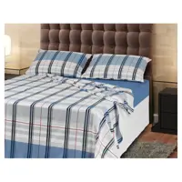 Jogo de Cama Casal Santista 100% Algodão - Royal Madras Azul 4 Peças em oferta na Magazine Luiza