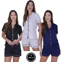 Kit 3 Pijamas Pós Cirúrgico Amamentação com Botões Manga Curta e Short Brenda - TERRA E MAR MODAS em oferta na Magazine Luiza