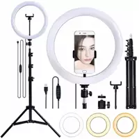 Imagem da promoção Ring light completo iluminador portátil 26cm com tripé 2,1m - Embralumi