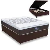 Cama Box Baú Casal Colchão Molas Ensacadas com Euro IN New York Marrom / Branco 138x188x66cm em oferta na Casas Bahia