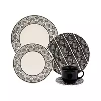 Imagem da promoção Aparelho de Jantar e Chá 20 Peças Biona de Cerâmica Redondo Bege e Preto Donna
