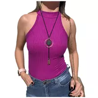 Imagem da promoção Blusa Blusinha Feminina Basica Lisa Gola Alta Com Bojo Manga Curta Atacado