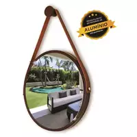 Imagem da promoção Espelho Redondo Decorativo Suspenso Com Alça 50cm + Suporte Marrom Alça Caramelo - ORNATO