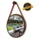 Espelho Redondo Decorativo Suspenso Com Alça 50cm + Suporte Marrom Alça Caramelo - ORNATO em oferta