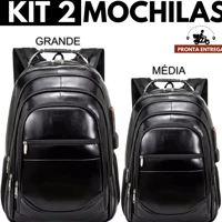 Imagem da promoção Kit 02 Mochilas Bolsa de Couro Média e Grande Unissex Trabalho Viagem