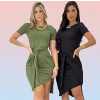 Imagem da promoção Vestido canelado midi envelope manguinha sobreposição assimetrico casual