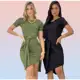 Vestido canelado midi envelope manguinha sobreposição assimetrico casual em oferta