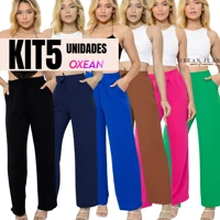 Imagem da promoção Kit 5 Calças Feminina Pantalona Cintura Alta Tecido Duna