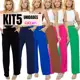 Kit 5 Calças Feminina Pantalona Cintura Alta Tecido Duna em oferta