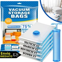 Imagem da promoção KIT 5 Saco a Vacuo para Roupas Edredom + Bomba de Sucção Embalagem Organizador Mala Viagem Cobertor