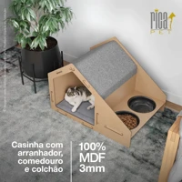 Imagem da promoção Casinha Gato Arranhador Comedouro Casa Caminha Com Arranhador Carpete Luxo Pet