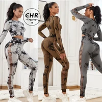 Imagem da promoção Conjuntos De 2 Peças De leggings De Corte De Tinta De Manga Comprida Conjunto Fitness Sem Costura ki